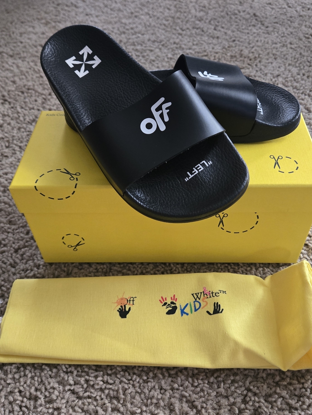 Off-White Kids Black Slide Sandals - Comfortable Logo Pool Slides